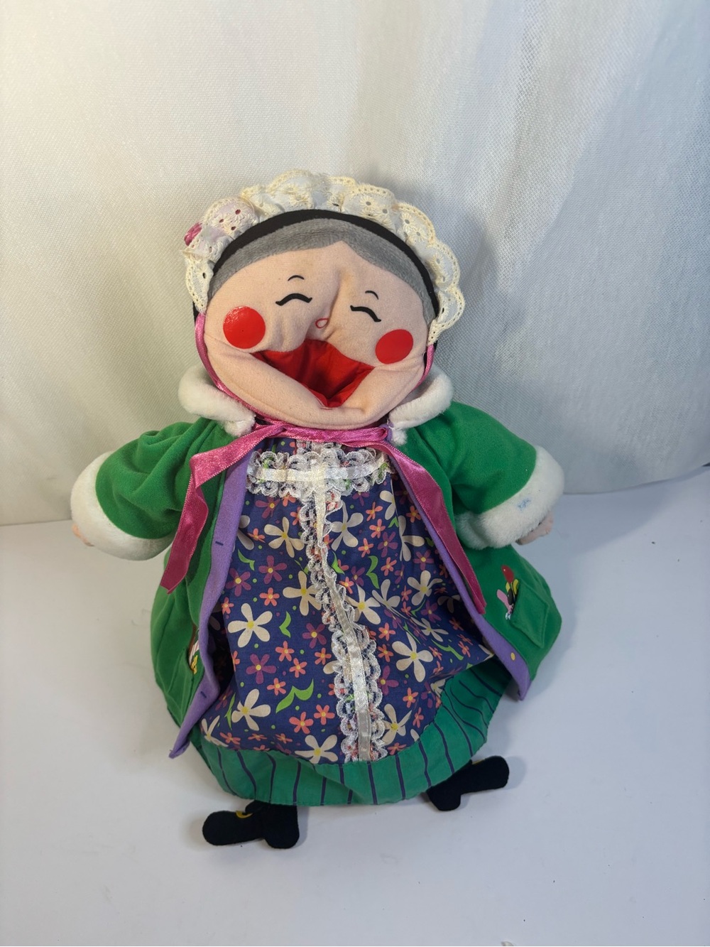 Little old lady who swallowed a fly plush storytelling puppet. No pieces